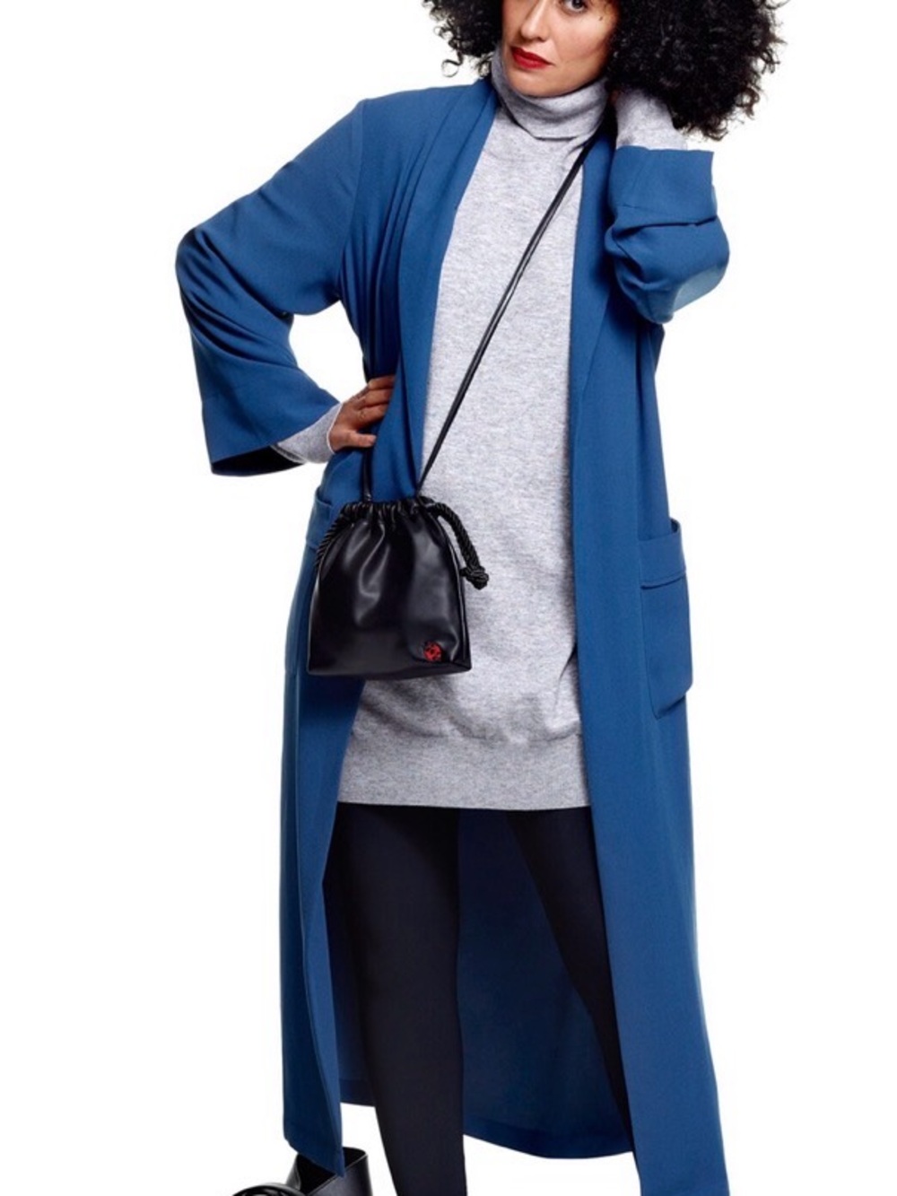 Long Open Front Blue Duster Coat